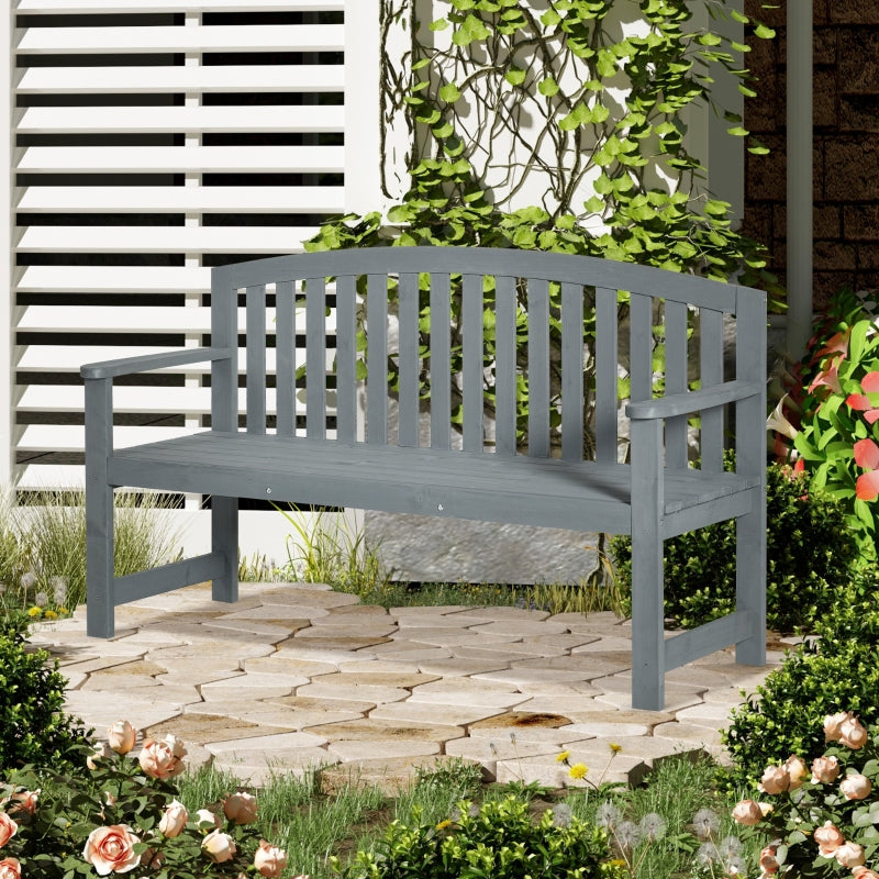 Grey 2-Seater Wooden Garden Bench with Armrest, Outdoor Furniture for Park & Balcony