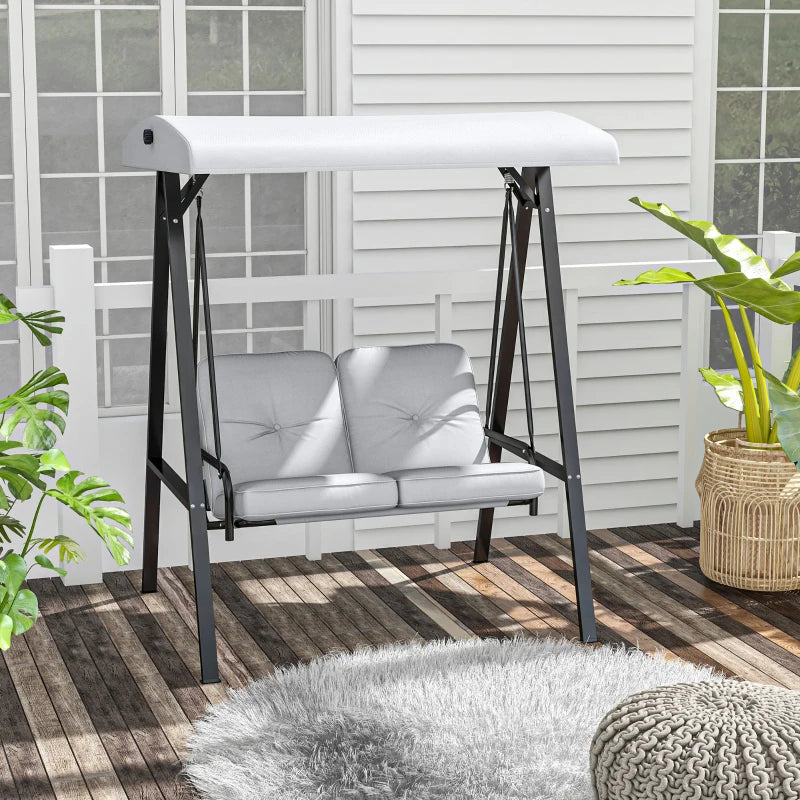 Light Grey 2-Seater Garden Swing Bench with Adjustable Canopy