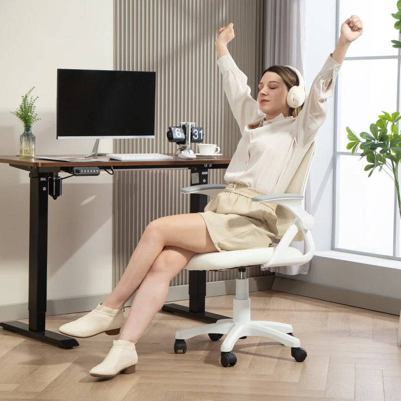 Ergonomic Breathable Mesh Office Chair with Lumbar Support, Swivel Design & Flip-Up Armrests - Ideal for Home/Office, White
