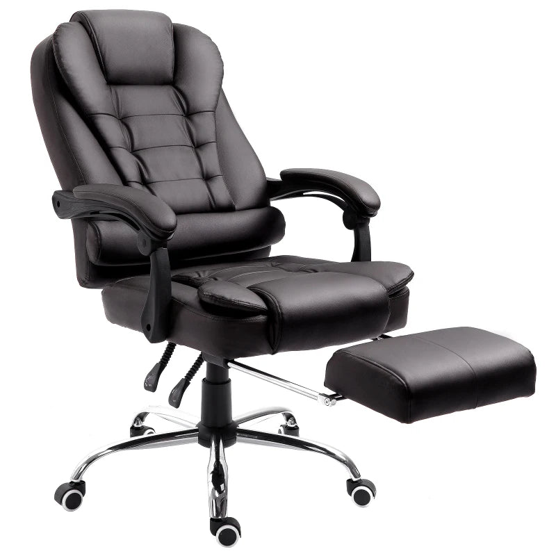 PU Leather Executive Office Chair - High Back Swivel with Retractable Footrest, Adjustable Height & Reclining Function in Brown