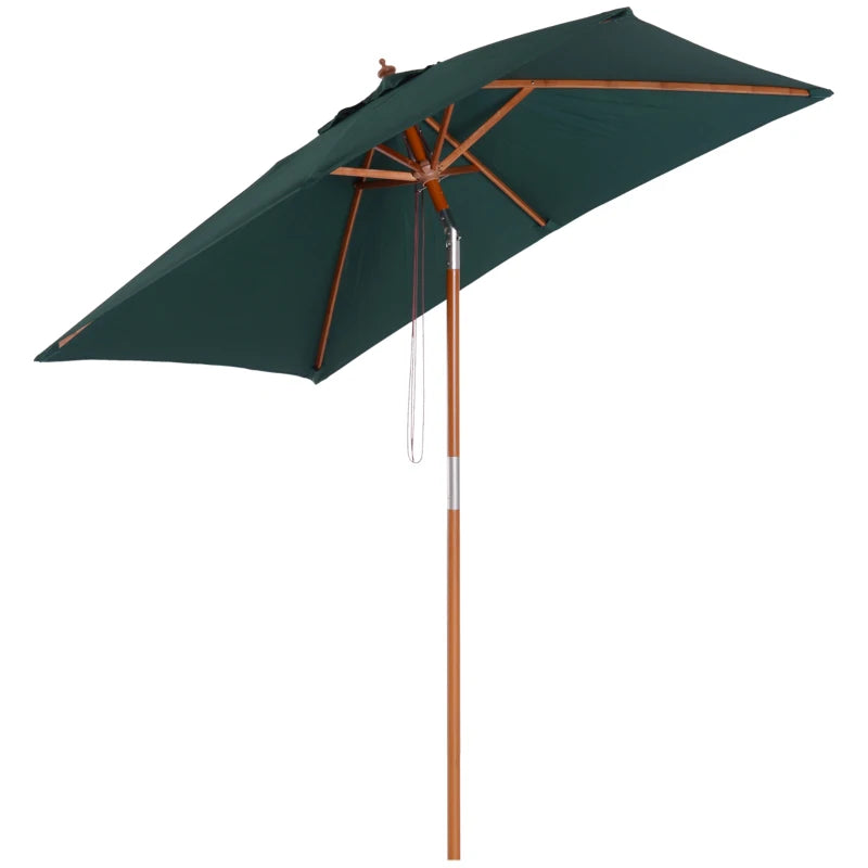 Green Tilting Garden Parasol Umbrella with Wood and Bamboo Frame