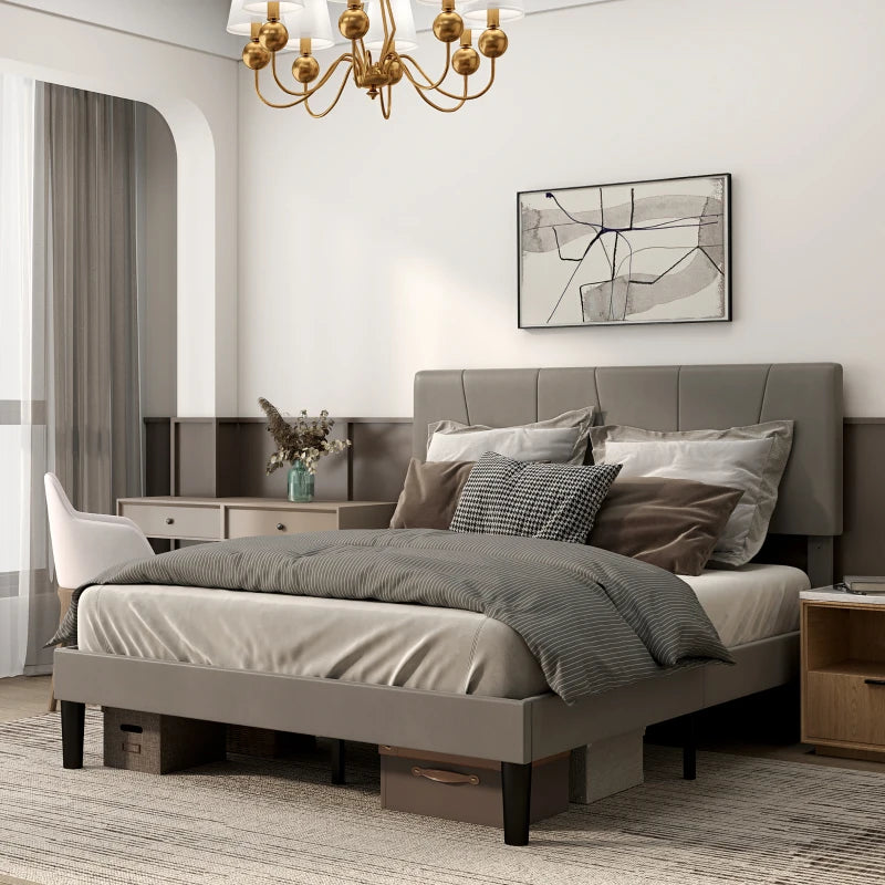 Luxurious King Size Bed Frame with Velvet Headboard Stylish Grey Design 161x208x121cm