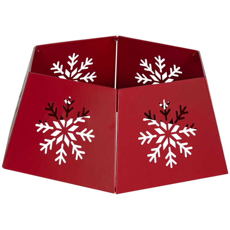 Hexagon Christmas Tree Collar - Red Snowflake Pattern Base Cover for Holiday Decor, Xmas Party Home Decoration