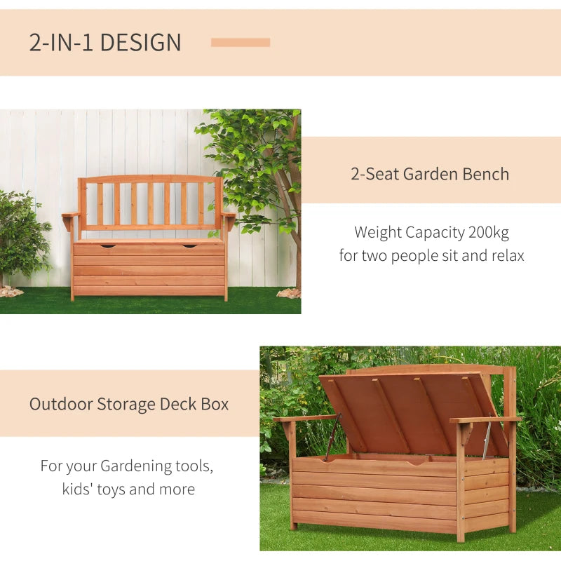 Wooden Outdoor Garden Storage Bench - Natural Wood Finish