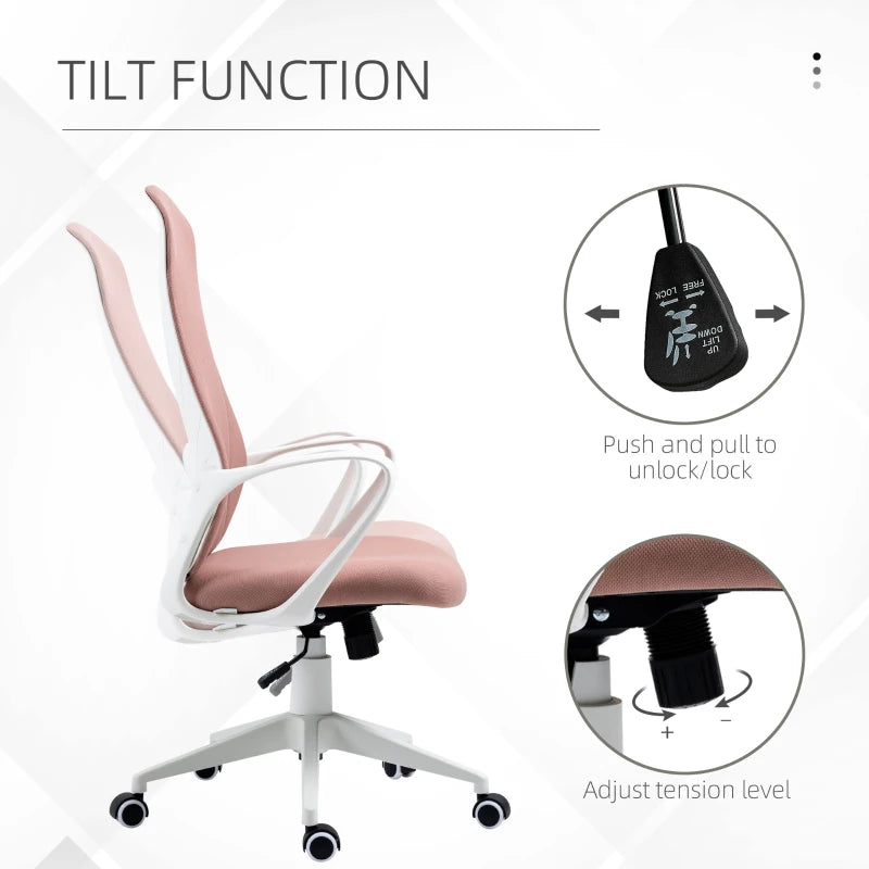 Vinsetto Pink High Back Office Chair - Adjustable Fabric Desk Chair with Armrests & Swivel Wheels for Comfort