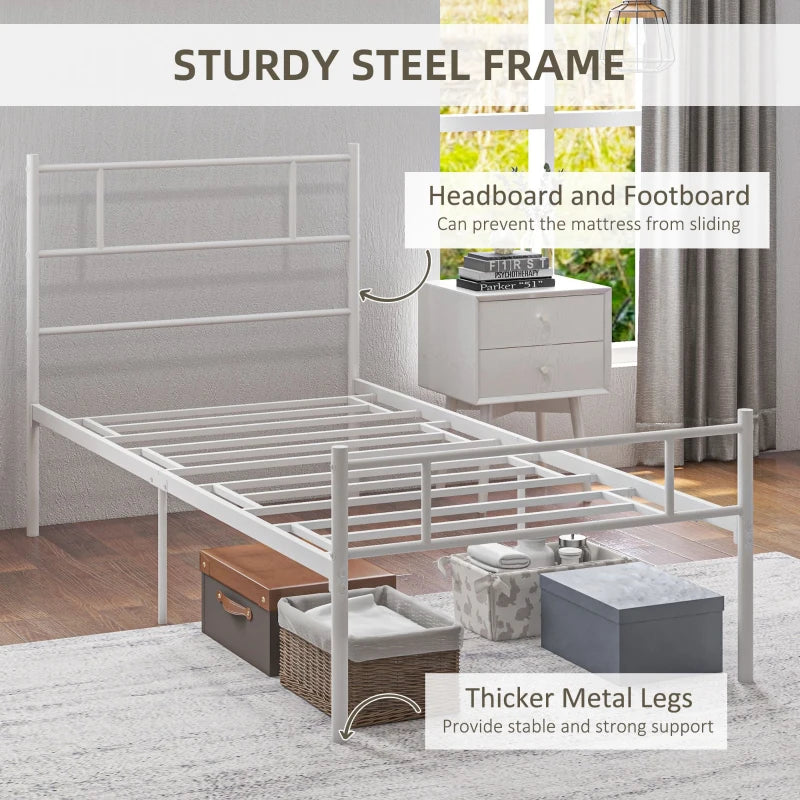Stylish Metal Single Bed Frame with Headboard & Footboard - Durable Slat Support & 31cm Underbed Storage Space