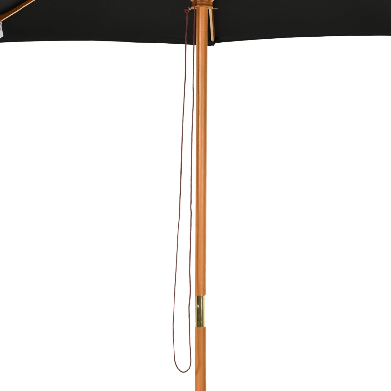 Black 3m Wooden Patio Umbrella with Pulley Mechanism