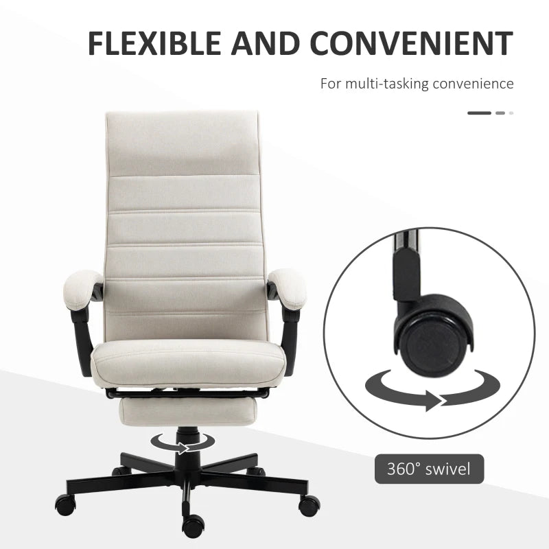 Vinsetto Cream White Office Chair - Adjustable Height Fabric Swivel Desk Chair with Rolling Wheels for Home Office & Study