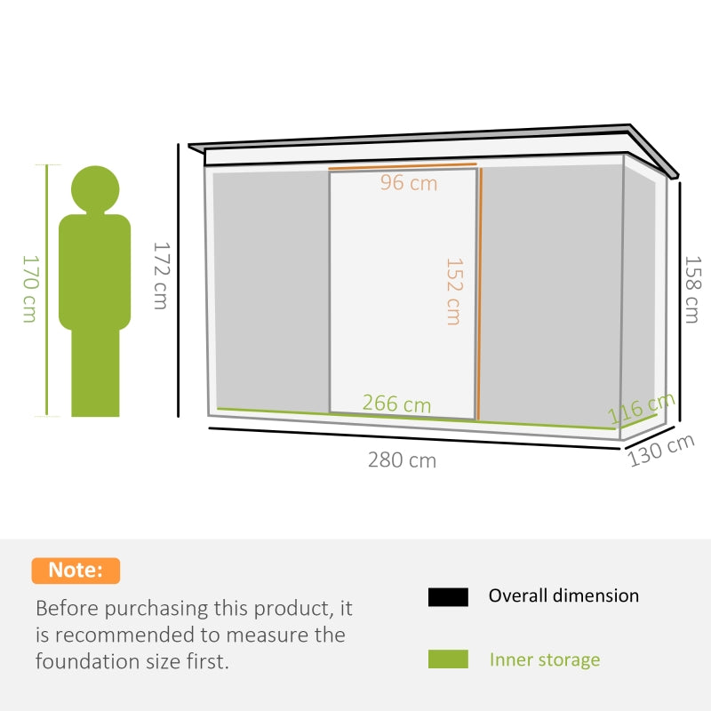 Deep Green 9ft x4 ft Metal Outdoor Garden Shed with Floor Foundation, Ventilation System, and Double Doors