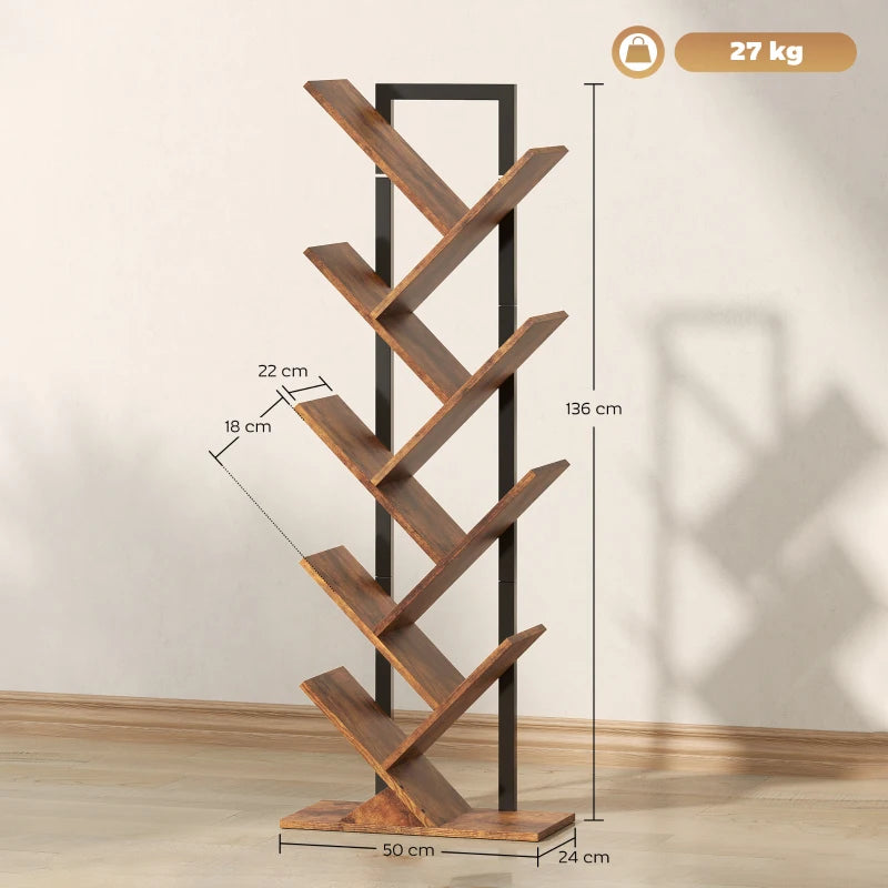 Unique Eight-Section Wood-Effect Tree Bookcase - Stylish Storage Solution for Home & Office, Modern Design, Durable Construction