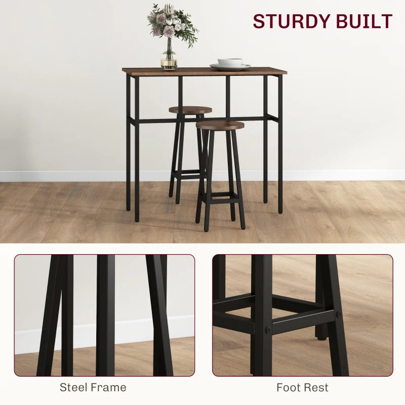 6-Piece Rustic Brown Bar Table Set - Space-Saving Counter Height Dining Set with 2 Tables & 4 Stools for Small Spaces