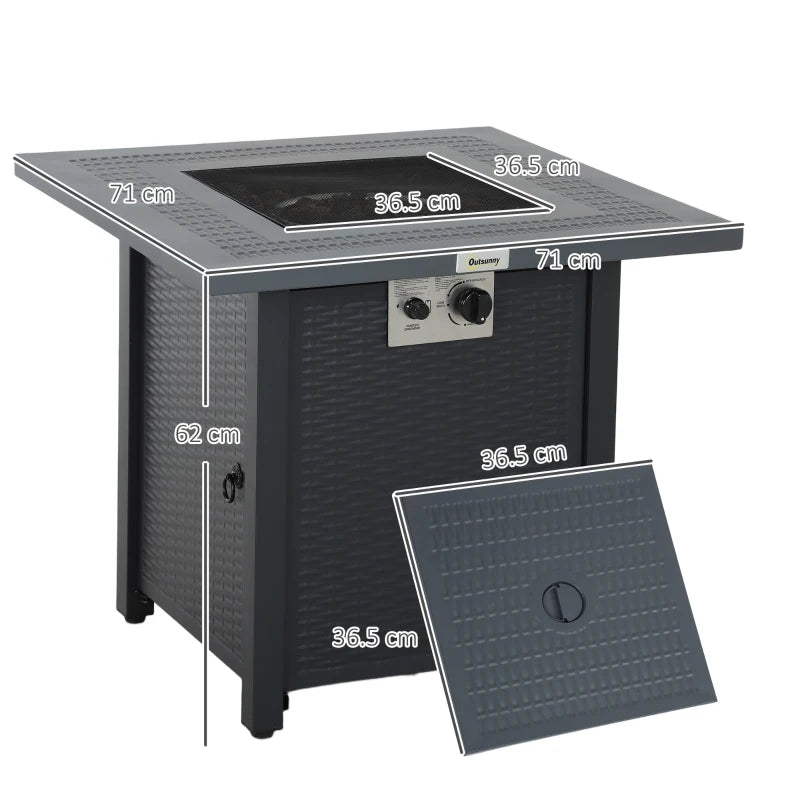 71x71cm 40000 BTU Gas Fire Pit Table - Stylish Black/Dark Grey Outdoor Heating Solution for Patios & Backyards