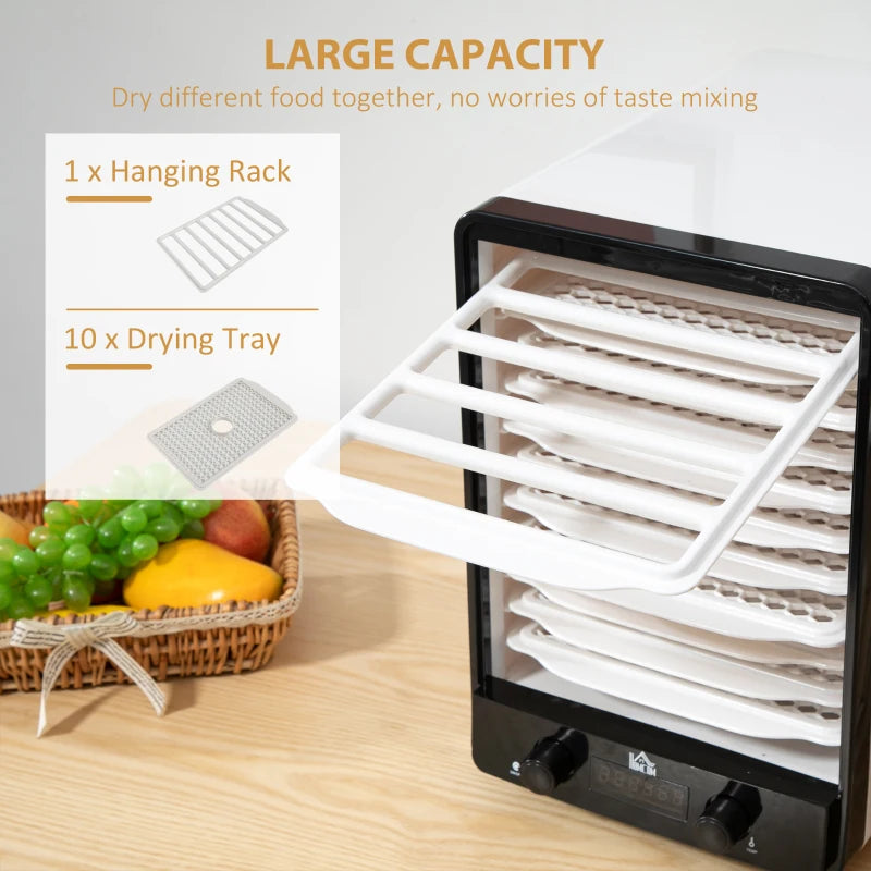 11-Tray Food Dehydrator with Adjustable 40-70°C Temperature Control and Timer for Perfectly Dried Fruits and Vegetables