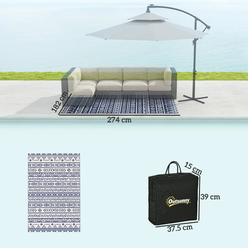 Reversible Waterproof Outdoor Rug 182x274cm - Plastic Straw Mat for Garden, Beach, Camping