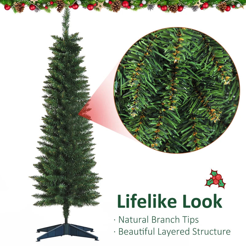 5ft Unlit Pencil Slim Artificial Christmas Tree - Realistic Green Branches with Sturdy Stand for Holiday Decor