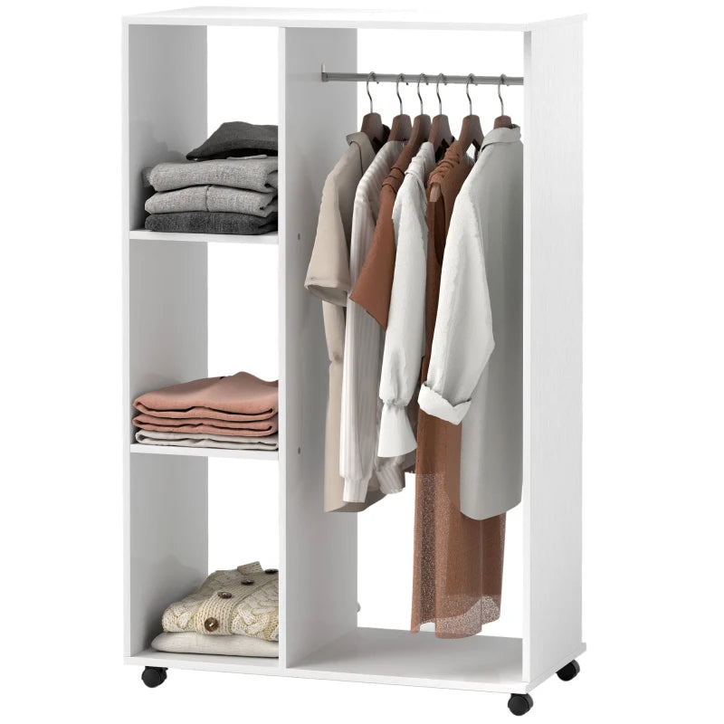 Mobile Open Wardrobe with Clothes Hanging Rail and Storage Shelves for Bedroom or Hallway