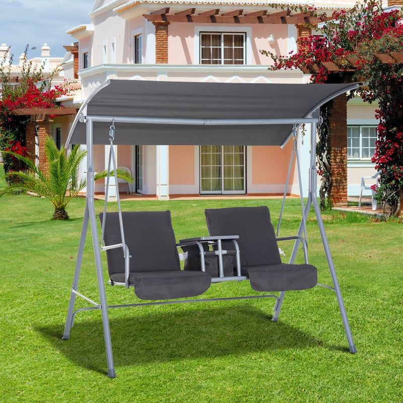 Grey Steel Frame 2-Seater Swing Chair with Table