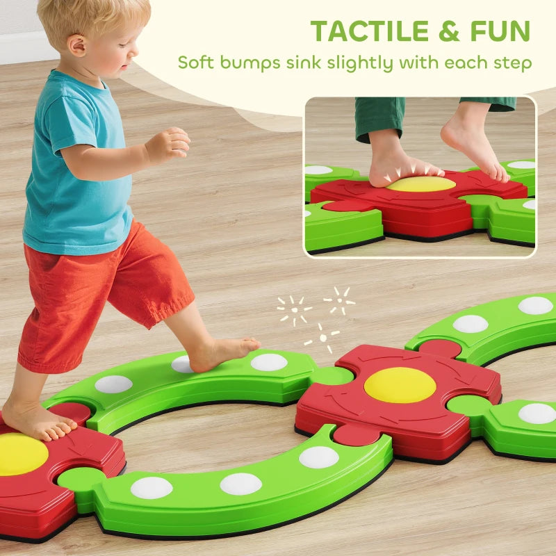 Kids Balance Beam Stepping Stones Set 13 Pieces Non-slip Textured Surface for Toddlers Green