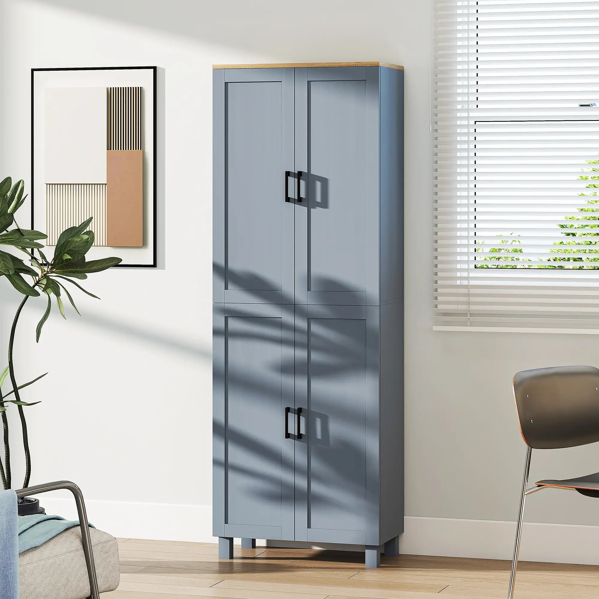 170cm Slim Kitchen Pantry Cupboard – Transform Cluttered Kitchens into Organised, Space-Saving Storage with 6 Adjustable Shelves & 4 Doors