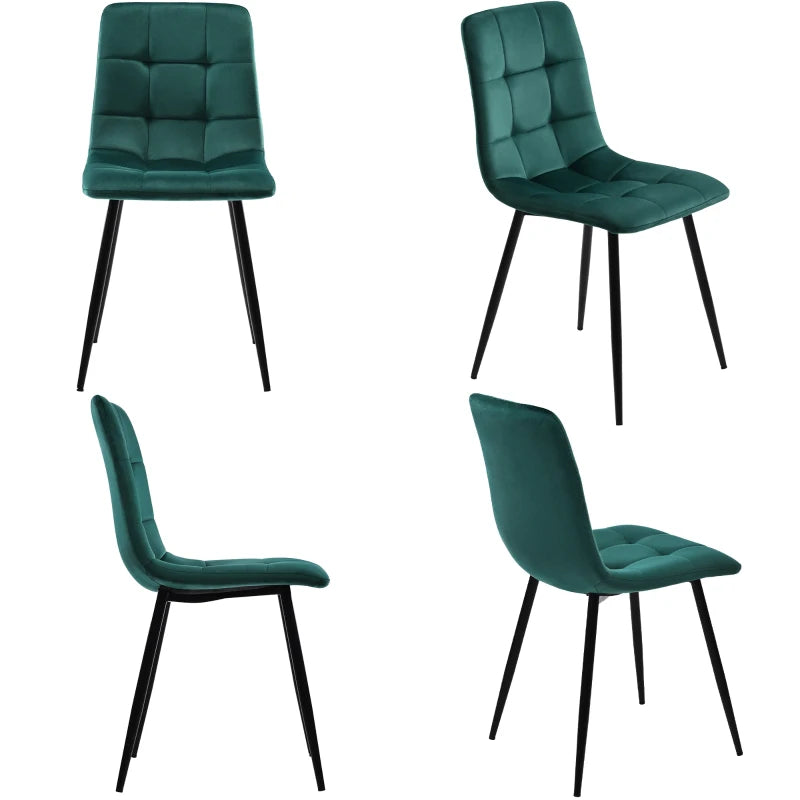 Set of 4 Green Velvet Upholstered Dining Chairs with Metal Frame & Backrest - Stylish 44x41x86 cm Design