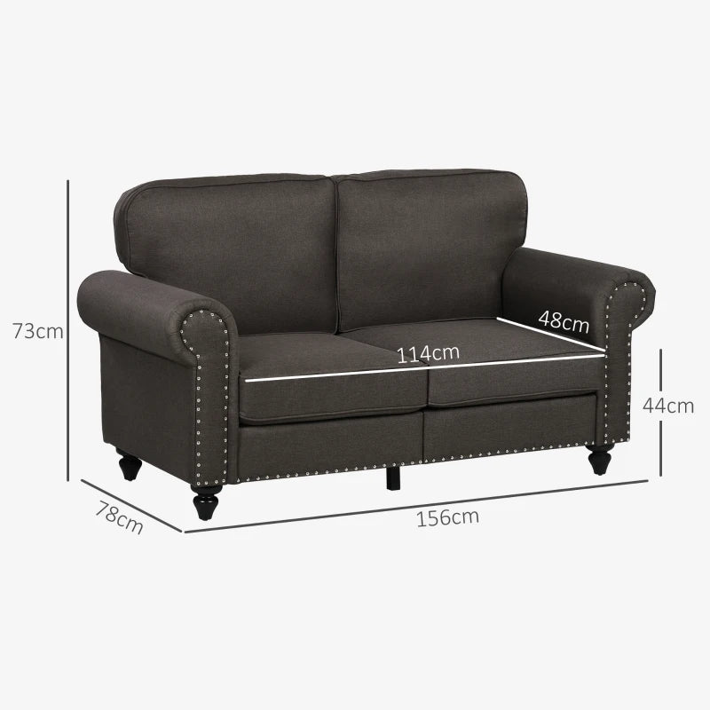 Mid-Century Two-Seater Sofa with Pocket Springs in Dark Brown - Stylish and Comfortable Seating