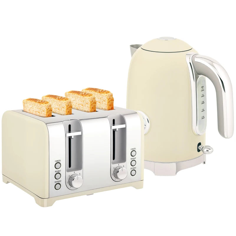 Retro 3000W Cream Kettle and Toaster Set - Stylish Kitchen Appliances for Perfect Breakfasts