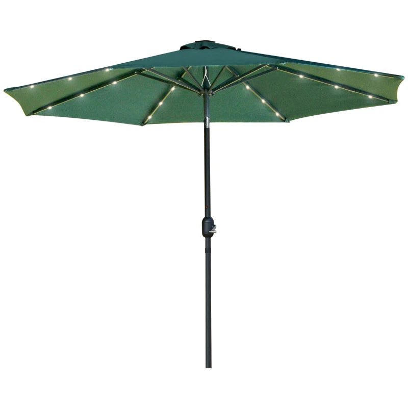 Green 2.7m Patio Garden Umbrella with Tilt Crank and LED Lights