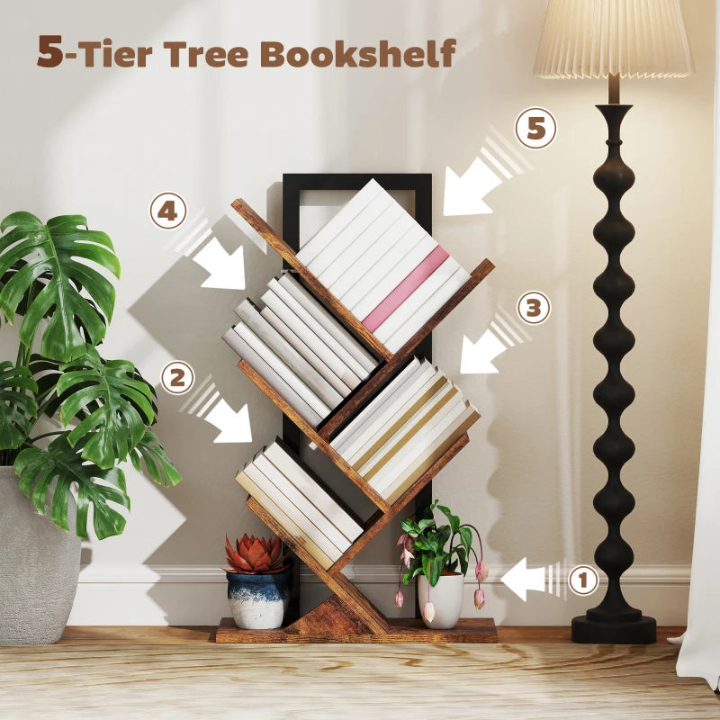 Unique Four-Section Tree Bookcase - Stylish Wood-Effect Storage Solution for Home or Office - Modern Design