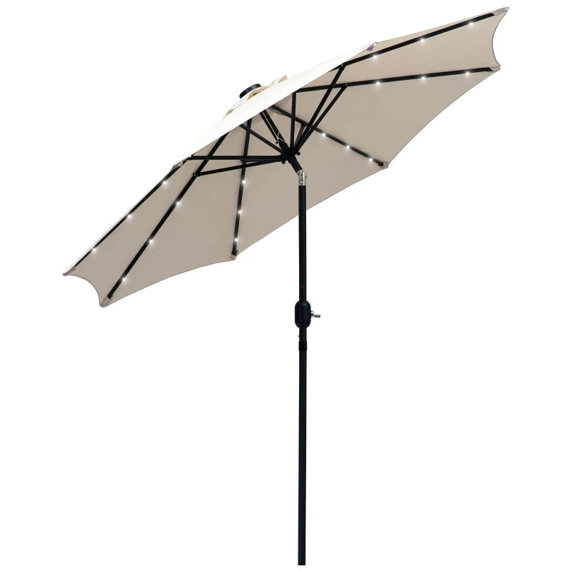 LED Lighted Cream Patio Umbrella with Tilt Crank - 2.7m