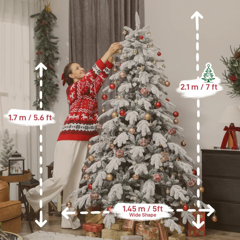 7ft Super Flocked Christmas Tree - Lush Green & White Snowy Tips - Perfect Holiday Decor for Home & Office