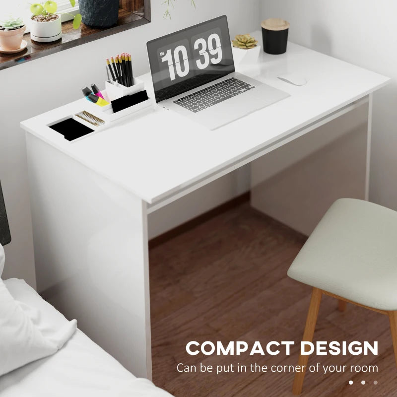 Modern 90x50cm High Gloss White Computer Table - Stylish Home Office Desk with Storage Shelf for Small Spaces