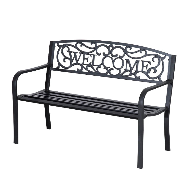 Black Steel Garden Bench - 126x60x85 cm