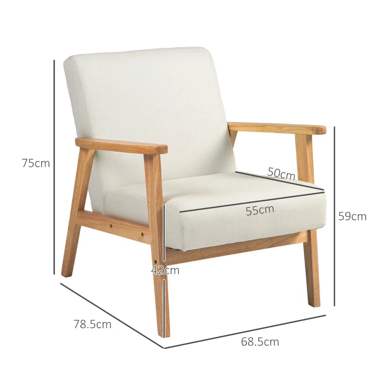 Stylish Cream White Fabric Accent Chair with Rubber Wood Frame and Comfortable Padded Cushion for Living Room