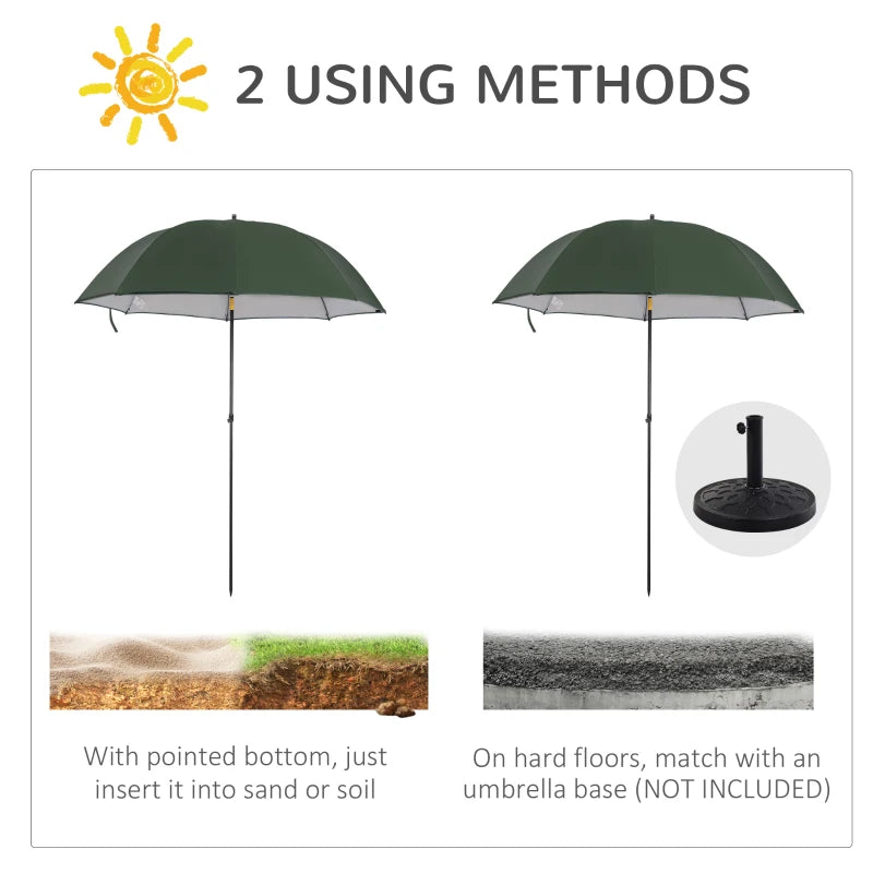 Green 2m Beach Fishing Umbrella with Sides and Tilt Sun Shade