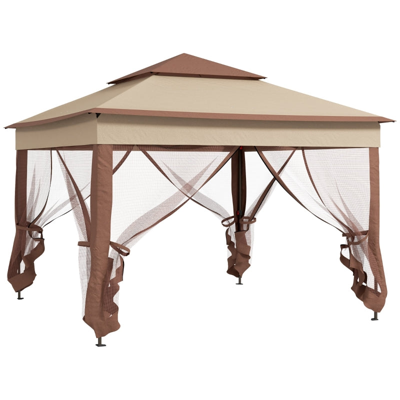 Khaki Double-Roof Pop Up Gazebo with Netting and Carry Bag