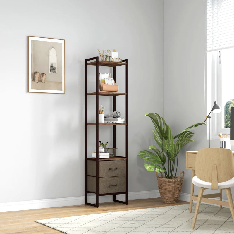 Four-Tier Industrial Display Shelf with Bottom Drawers - Rustic Storage Solution for Home and Office Decor