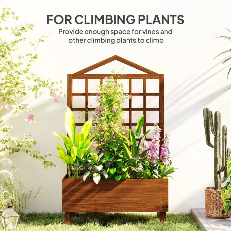 Wooden Garden Planters with Trellis for Climbing Vines