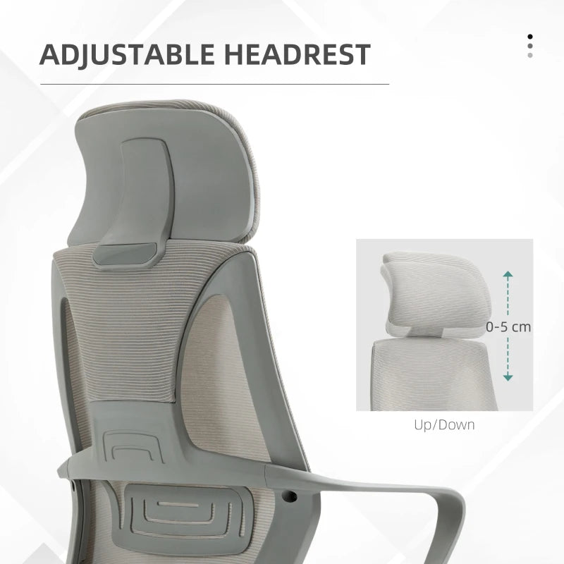 Vinsetto Ergonomic High Back Office Chair - Mesh Desk Chair with Lumbar Support, Adjustable Headrest & Height, Grey