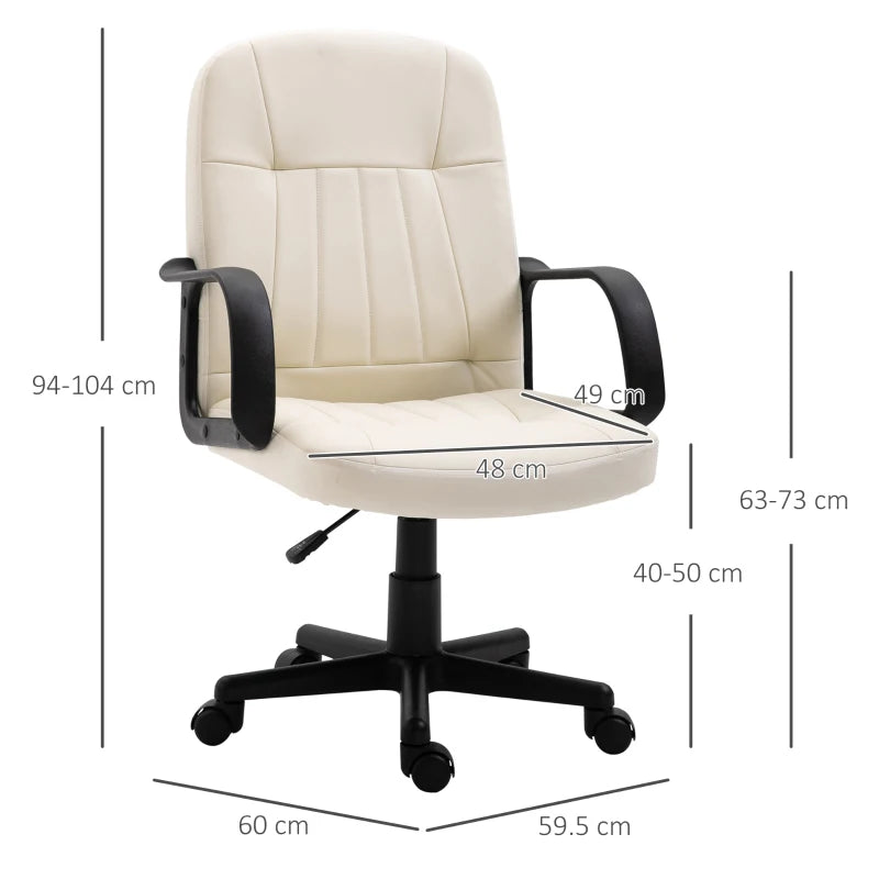 Cream White PU Leather Office Chair - Adjustable Height, Swivel Wheels, Perfect for Home Office & Study