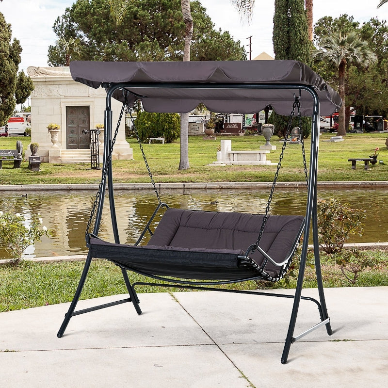 Grey 2-Seater Garden Swing Bed with Adjustable Canopy and Cushioned Seat