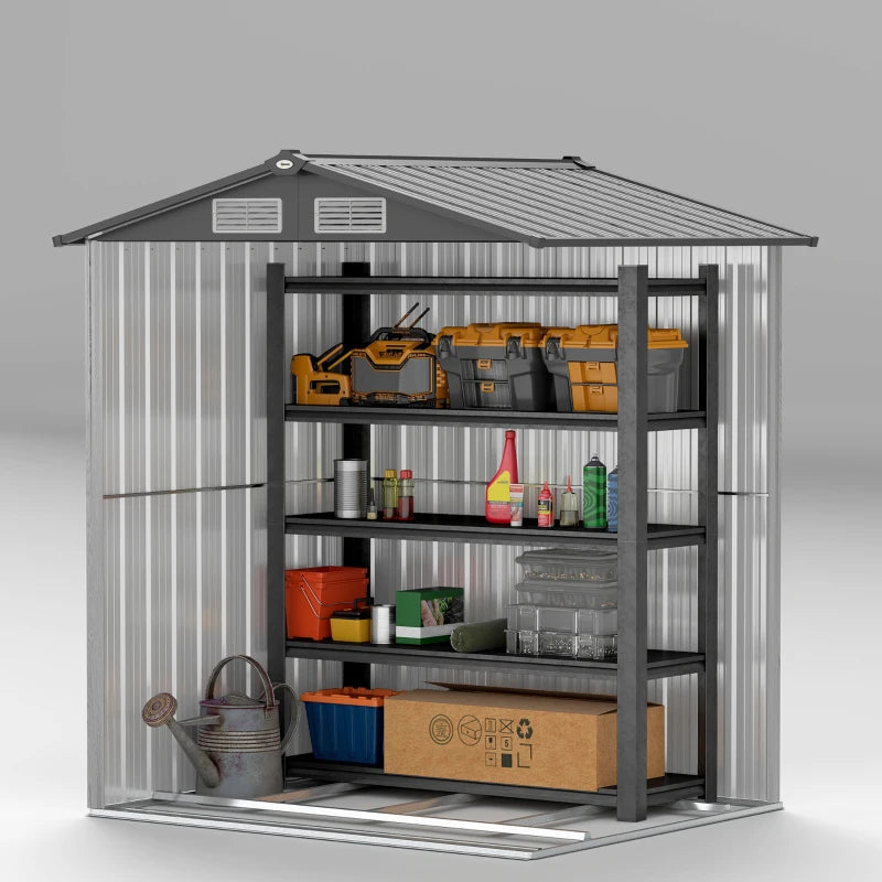 5ft x 4.3ft Outdoor Garden Storage Shed - Grey Wooden Effect, Durable & Weatherproof