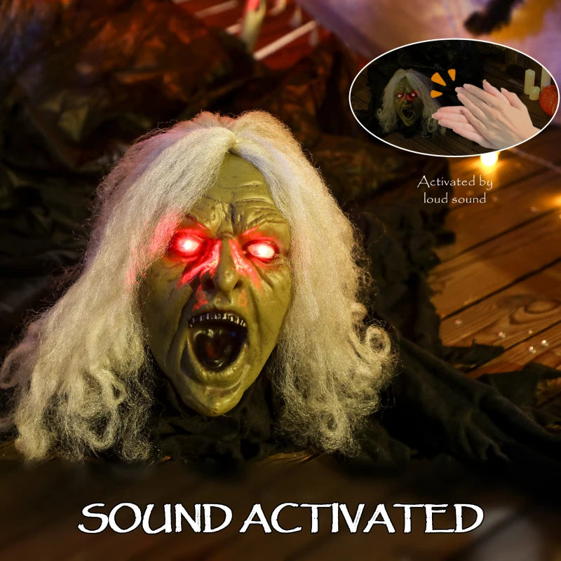 183 cm Life Size Crawling Zombie with Glowing LED Eyes - Scary Animated Halloween Decoration for Indoor/Outdoor Parties