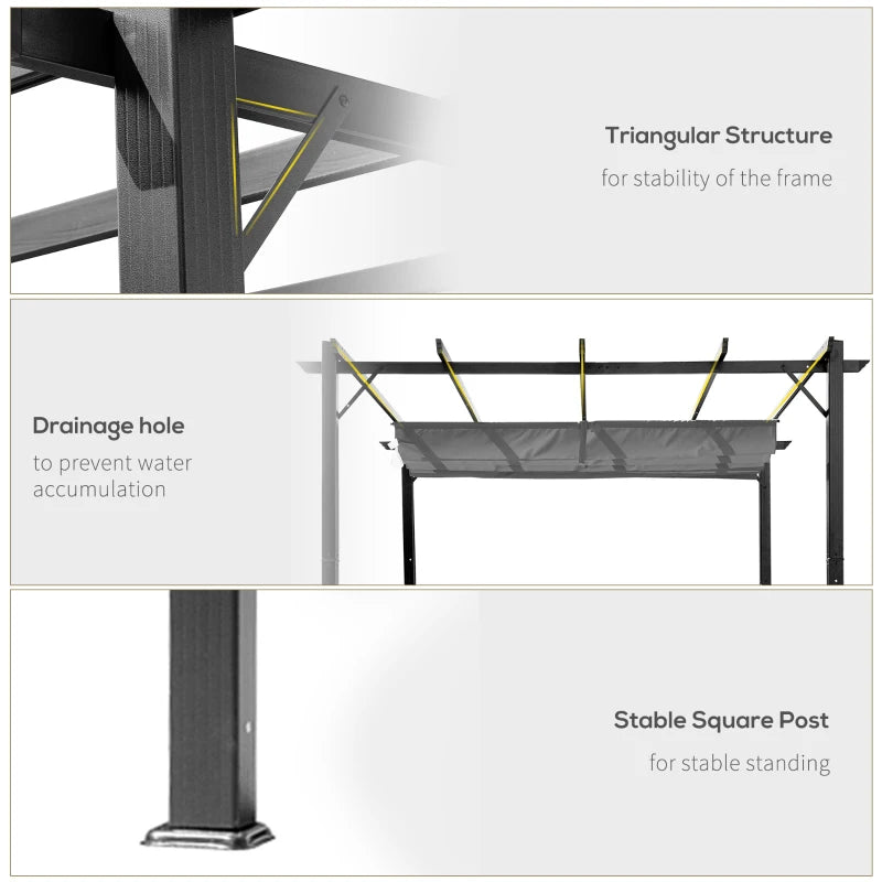 3 x 3 m Grey Aluminum Gazebo with Retractable Roof