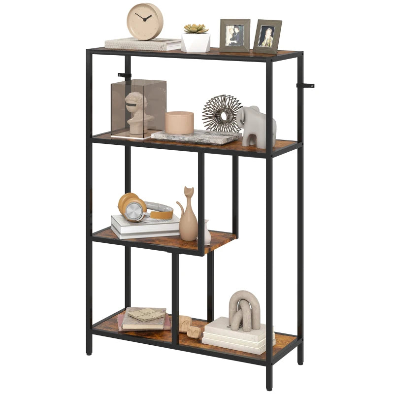 Rustic Brown 4-Tier Bookshelf with Open Shelves - Stylish Storage Solution for Home or Office