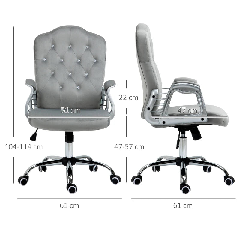 Vinsetto Grey Velvet-Feel Office Chair with Diamante Back - Stylish Ergonomic Design for Home & Office Use