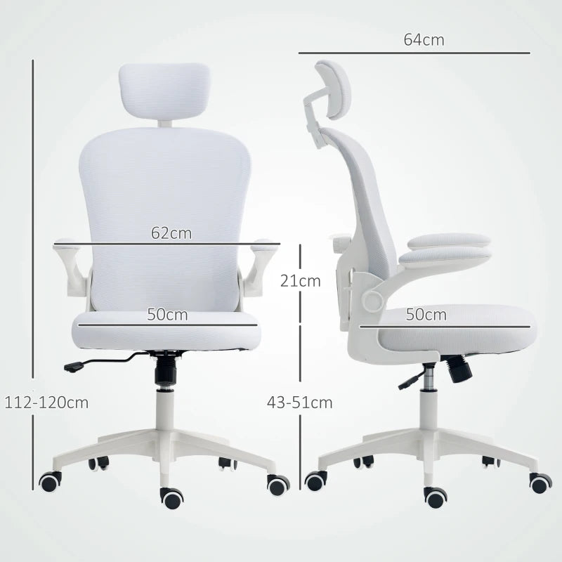 Vinsetto Ergonomic Office Chair with Adjustable Lumbar Support, Headrest & Breathable Mesh Back - Stylish White Design
