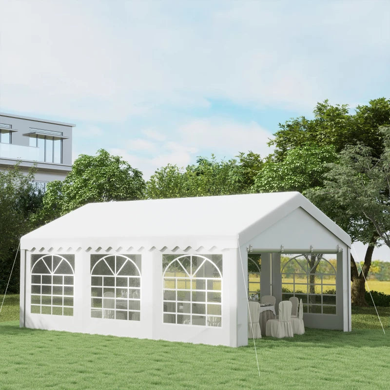 Heavy Duty 6m x 4m Garden Gazebo with Removable Sides and Windows for Parties Weddings and Events White Marquee Tent