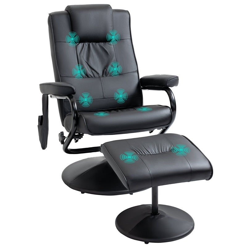 Faux Leather Swivel Recliner Chair with Footstool, Remote Control Massage Armchair, Stylish Black Design