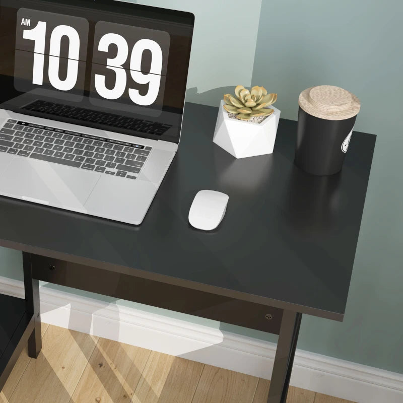 Compact Black Computer Desk with Storage Shelves - Study Table & PC Workstation for Home Office, Easy Assembly, 106x51cm