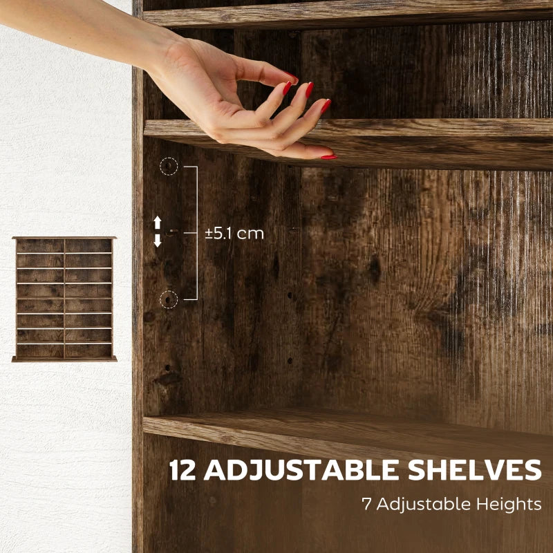 16-Compartment Rustic Brown Media Shelf - Stylish Storage Solution for DVDs, Games, and Books - Perfect for Home Decor